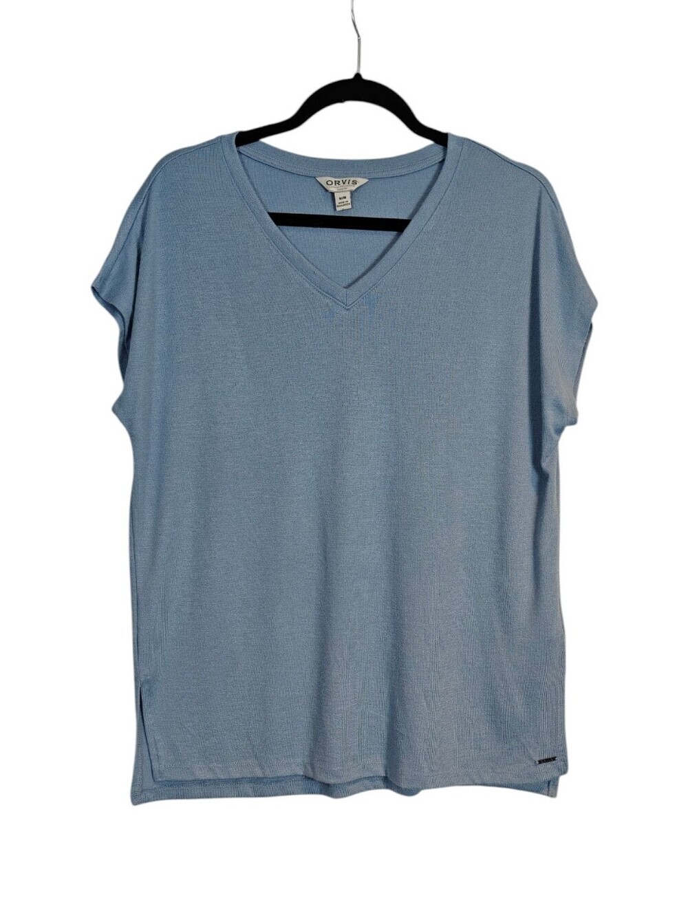 ORVIS V-Neck Tunic Knit Top In Blue Sky Size Medium